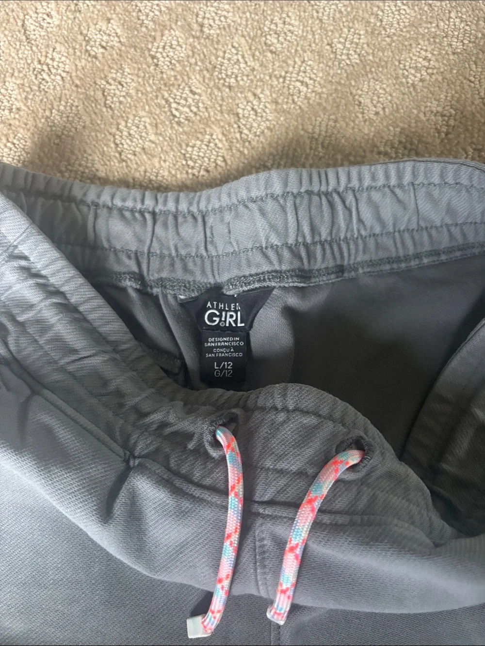 Athleta Gray Athletic Drawstring Shorts with Pink-Accent Cord